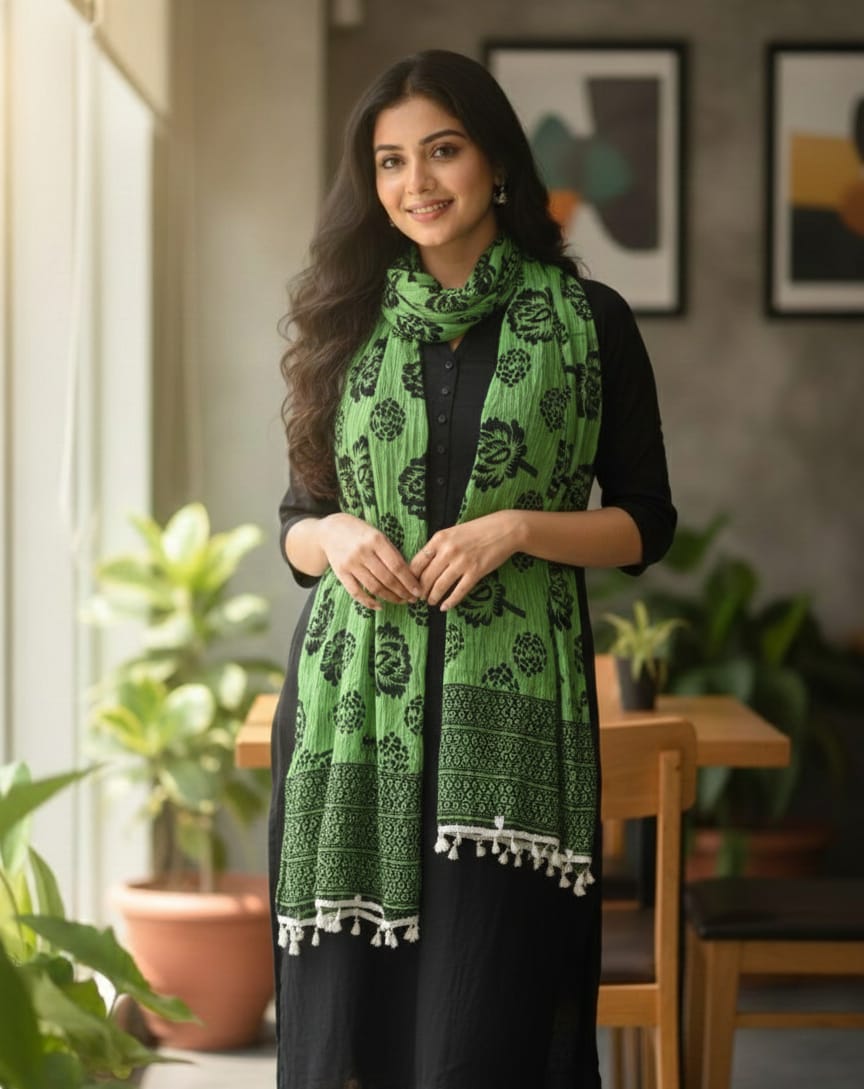 Bagh Green Block — Block Print dupatta in Forest Green